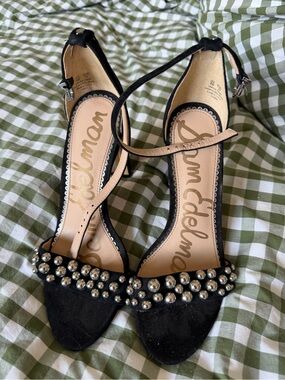 Sam Edelman Black Studded Open-Toe Ankle-Strap Heels